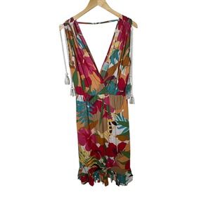 Floral Print Dress V-Neck Sleeveless Tassel Detail Summer‎ Dress